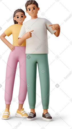 3D 男孩和女孩指着 t 恤 PNG, SVG