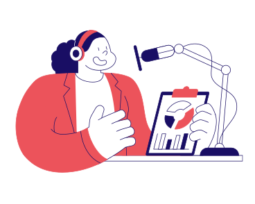 Ilustración animada de Presentadora femenina de podcast de negocios en GIF, Lottie (JSON), AE