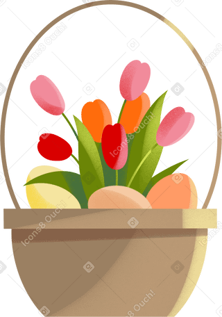 basket with flowers and eggs Illustration in PNG, SVG