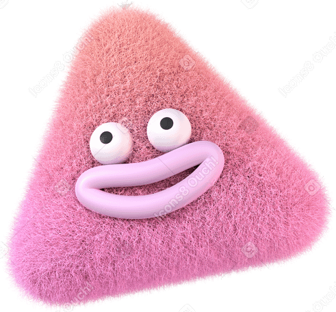 3D cheerful pink fuzz with bulging eyes and a goofy smile PNG, SVG