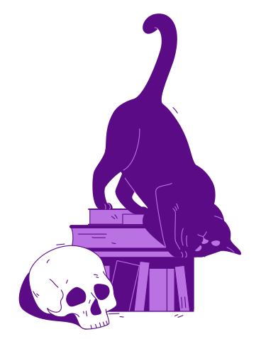 Black cat and a skull PNG, SVG
