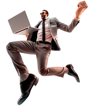 Happy businessman with a laptop PNG, SVG
