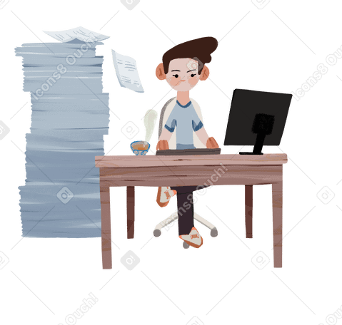 office worker with large amount of work Illustration in PNG, SVG