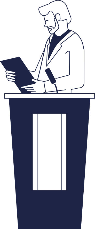 man with a folder of papers behind the podium PNG, SVG