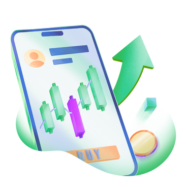 Mobile trading-app mit kauf-button und wachstumspfeil PNG, SVG