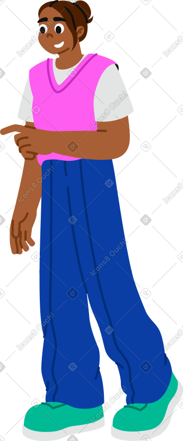 年轻女子指着某物 PNG, SVG