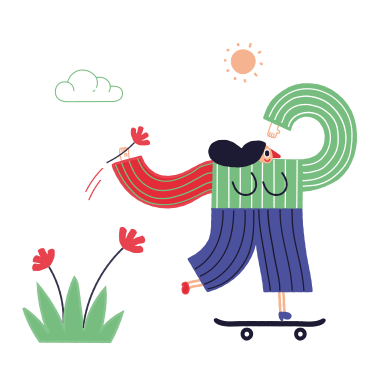 Woman picking a flower while riding a skateboard PNG, SVG