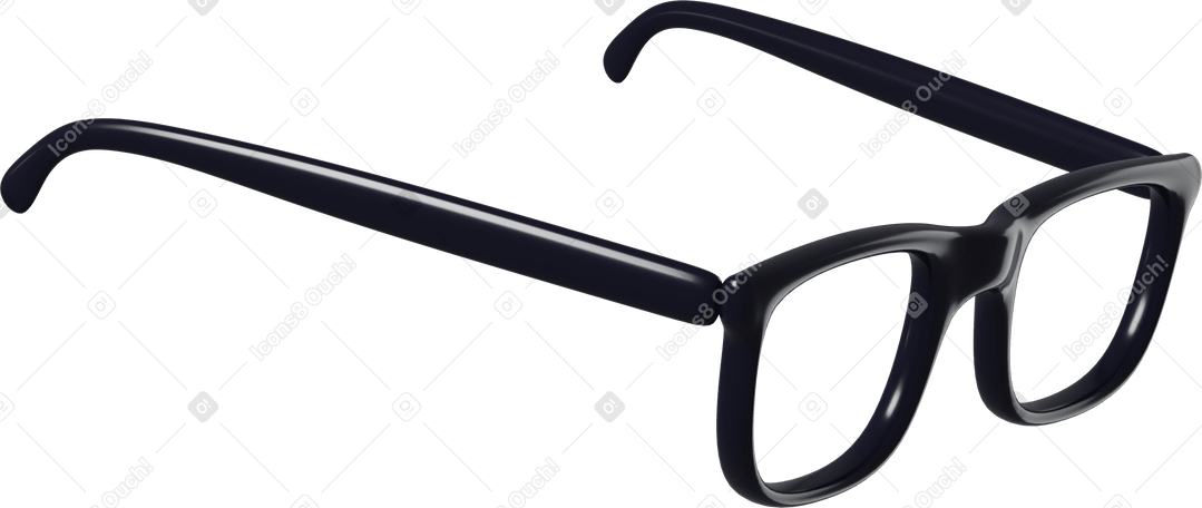 3D side view of black eyeglasses Illustration in PNG, SVG