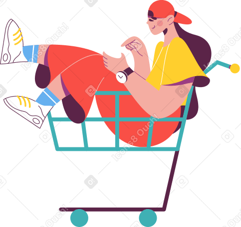 girl in the grocery cart Illustration in PNG, SVG