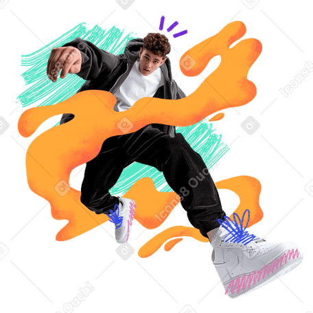 Fashionable teenager wearing high top sneakers jumping PNG, SVG