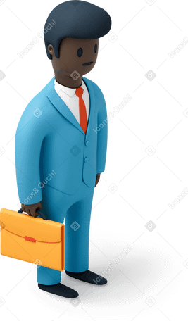3D Primer plano de hombre negro en traje con maletín PNG, SVG