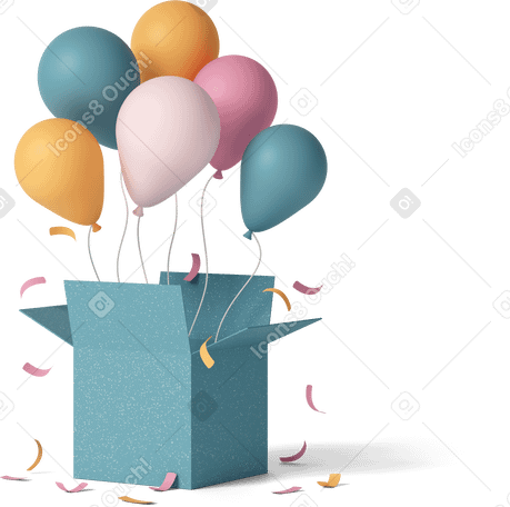 3D festive box with balloons PNG, SVG