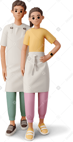3D boy and girl with aprons Illustration in PNG, SVG