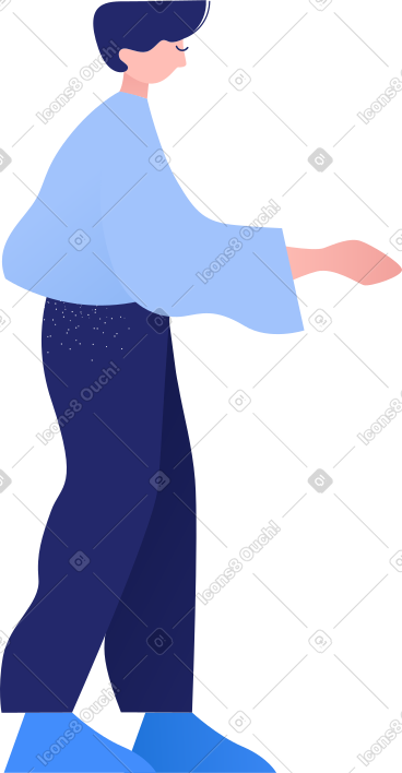 Standing man with reaching out hand in light blue sweater PNG, SVG