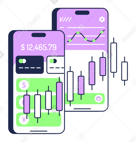 Wealth management app with candlestick chart animated illustration in GIF, Lottie (JSON), AE
