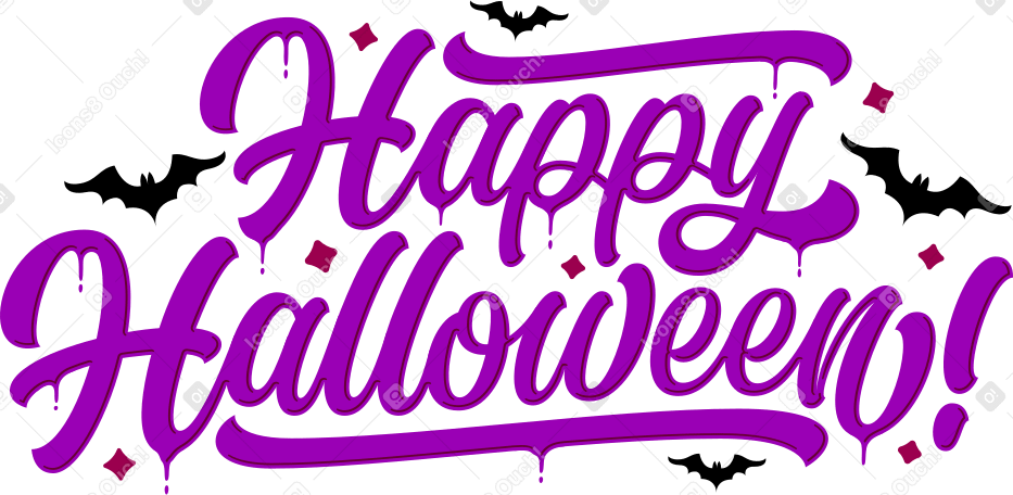 Schriftzug „happy halloween“ mit fledermäusen und sternentext PNG, SVG