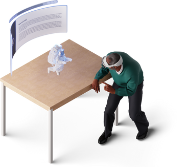 isometric view of man in vr headset looking at astronaut PNG, SVG