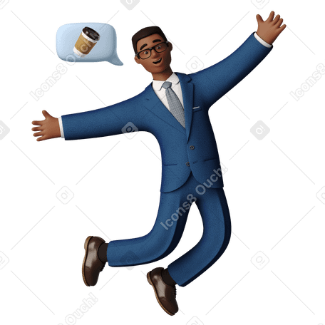 3D Businessman in a jump thinking about coffee PNG, SVG