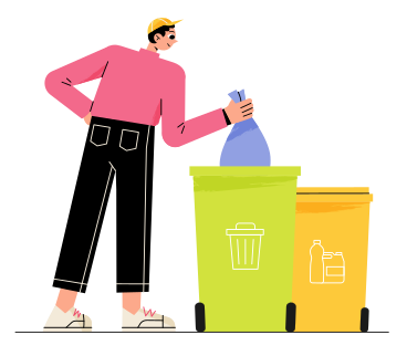 Hombre poniendo basura en un contenedor de reciclaje PNG, SVG