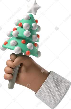 3D 拿着一棵小圣诞树的棕色皮肤手 PNG, SVG