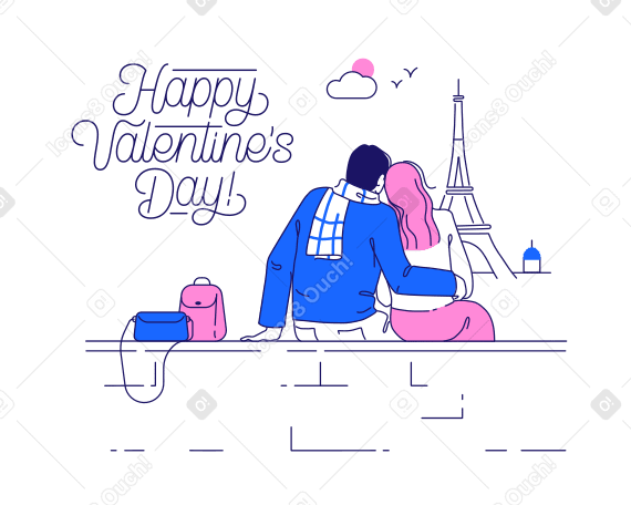 Lettering Happy Valentine's Day! with lovers Illustration in PNG, SVG