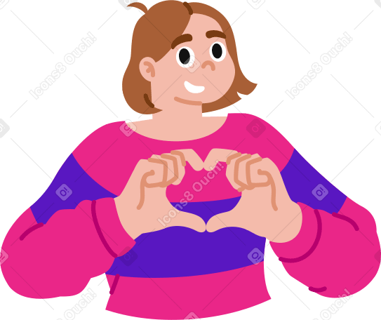 женщина показывает руками знак сердца в PNG, SVG