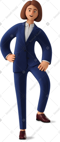 3D businesswoman in blue suit leaning with one leg PNG, SVG