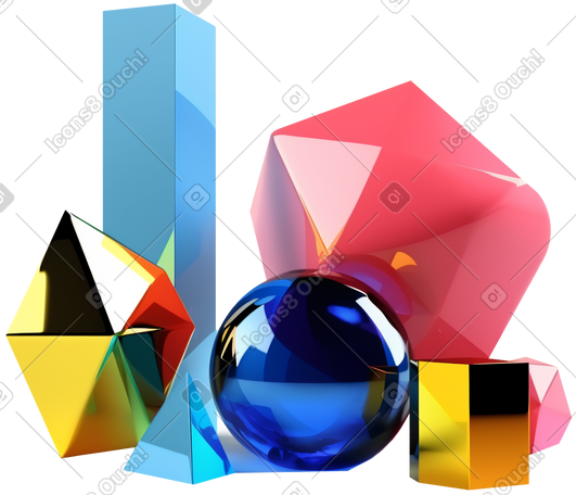 3D 具有几何形状的多彩抽象构图 PNG, SVG