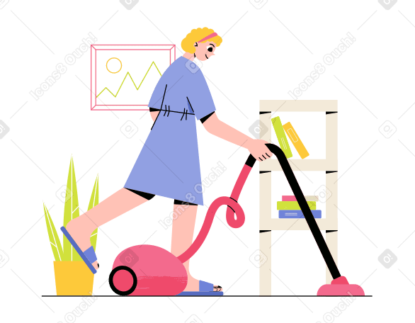 Woman vacuuming at home Illustration in PNG, SVG