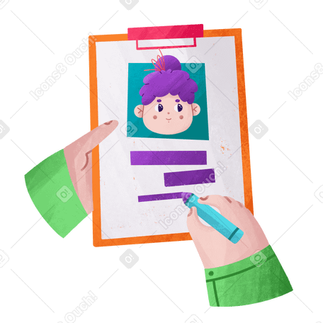 Woman fills out a questionnaire about herself Illustration in PNG, SVG