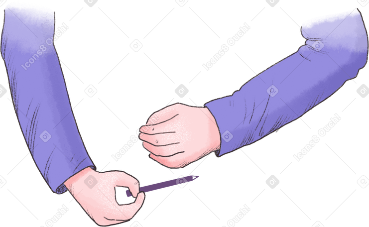 手臂套在淡紫色的袖子里，手里拿着一支铅笔 PNG, SVG