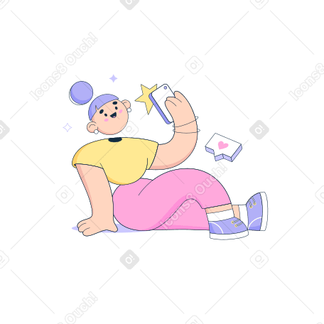 Woman taking selfie on phone animated illustration in GIF, Lottie (JSON), AE