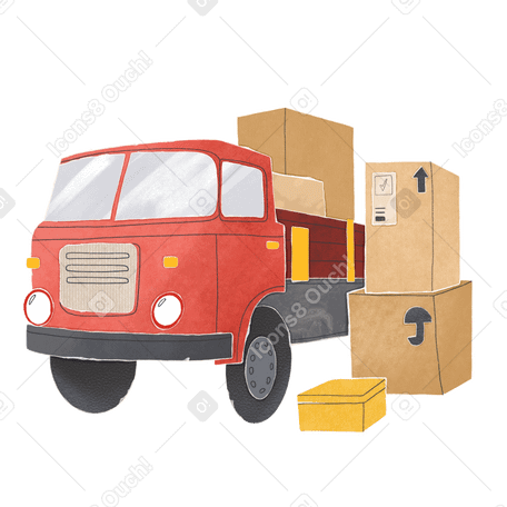red truck transports boxes Illustration in PNG, SVG