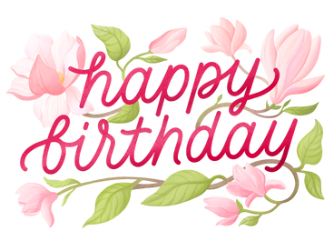 Fiori di magnolia con scritte di buon compleanno PNG, SVG