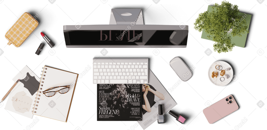 3D fashion magazines, makeup products, jewelry, mobile phone and computer PNG, SVG