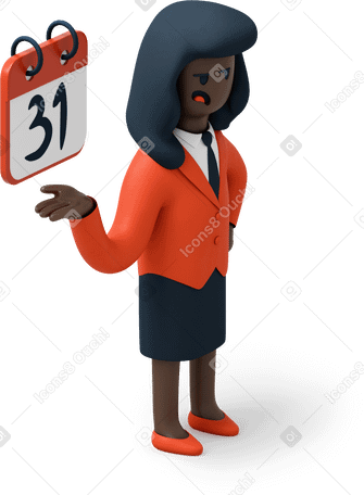 3D Close up of black woman with calendar reminder PNG, SVG