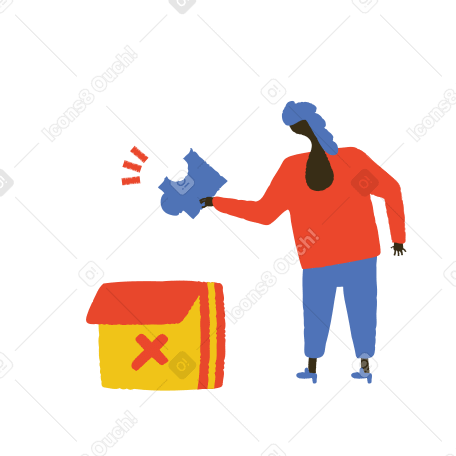 Woman putting puzzle piece in the bin PNG, SVG