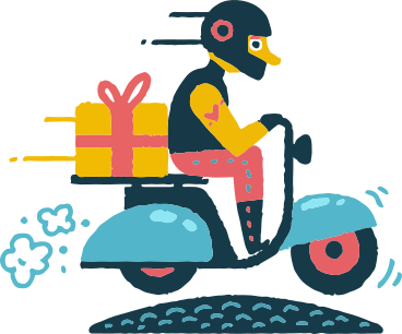 A person riding a scooter with a gift on the back PNG, SVG