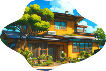 Yellow house in summer background PNG, SVG