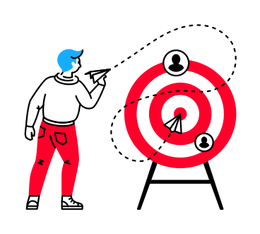 Man launching a paper airplane into a target with users в PNG, SVG