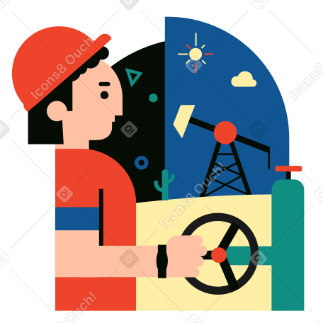 Oil rig worker turning a wheel PNG, SVG