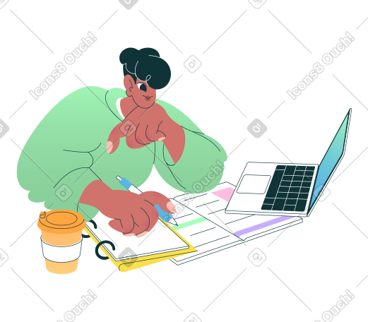 Student studying and taking notes animated illustration in GIF, Lottie (JSON), AE