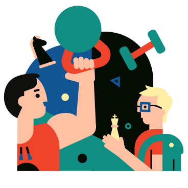 Man lifting weights and man with chess  PNG, SVG
