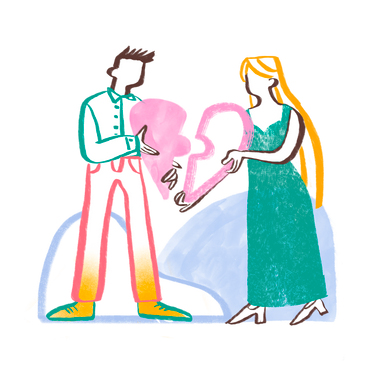 Man and woman holding halves of the heart PNG, SVG