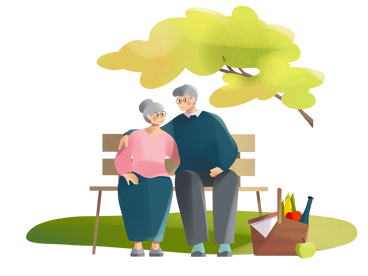Elderly couple sitting in the park PNG, SVG