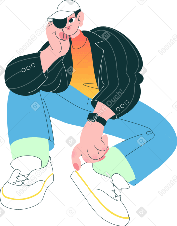 man sitting and propping his head with his hand Illustration in PNG, SVG