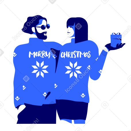 Couple in Christmas sweaters Illustration in PNG, SVG