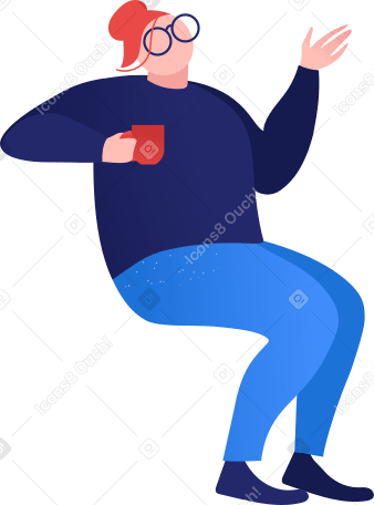 woman with mug waving Illustration in PNG, SVG