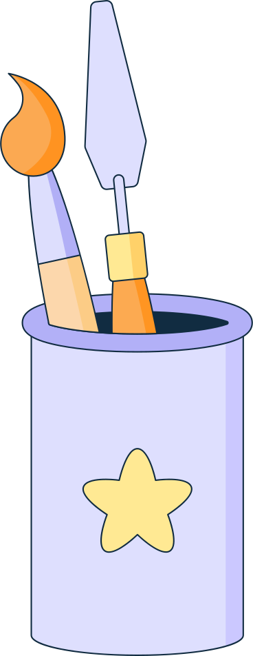 cup with palette knife and brush PNG, SVG