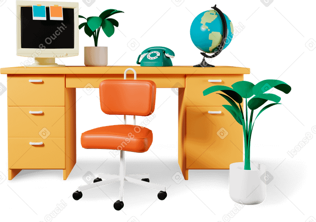 3D office composition with plant Illustration in PNG, SVG